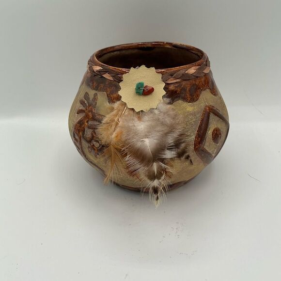 Traditional Petroglyp design Binishtaa Navajo Native American pottery glazed - Picture 1 of 8